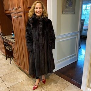 Long brown mink fur coat (real mink)